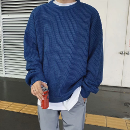 Korean Fashion Sweaters Men Autumn Solid Color Sweater Slim Fit Men Streetwear 